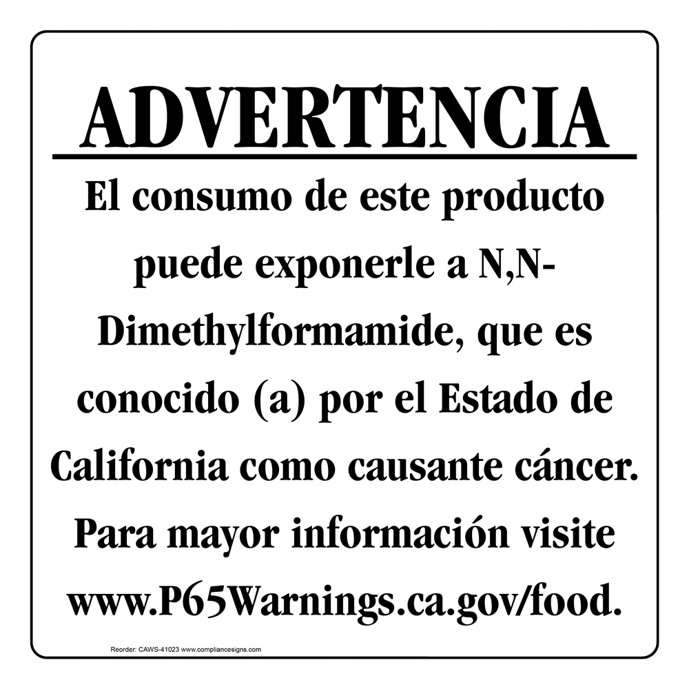 Spanish California Prop 65 Food Warning Sign CAWS41023