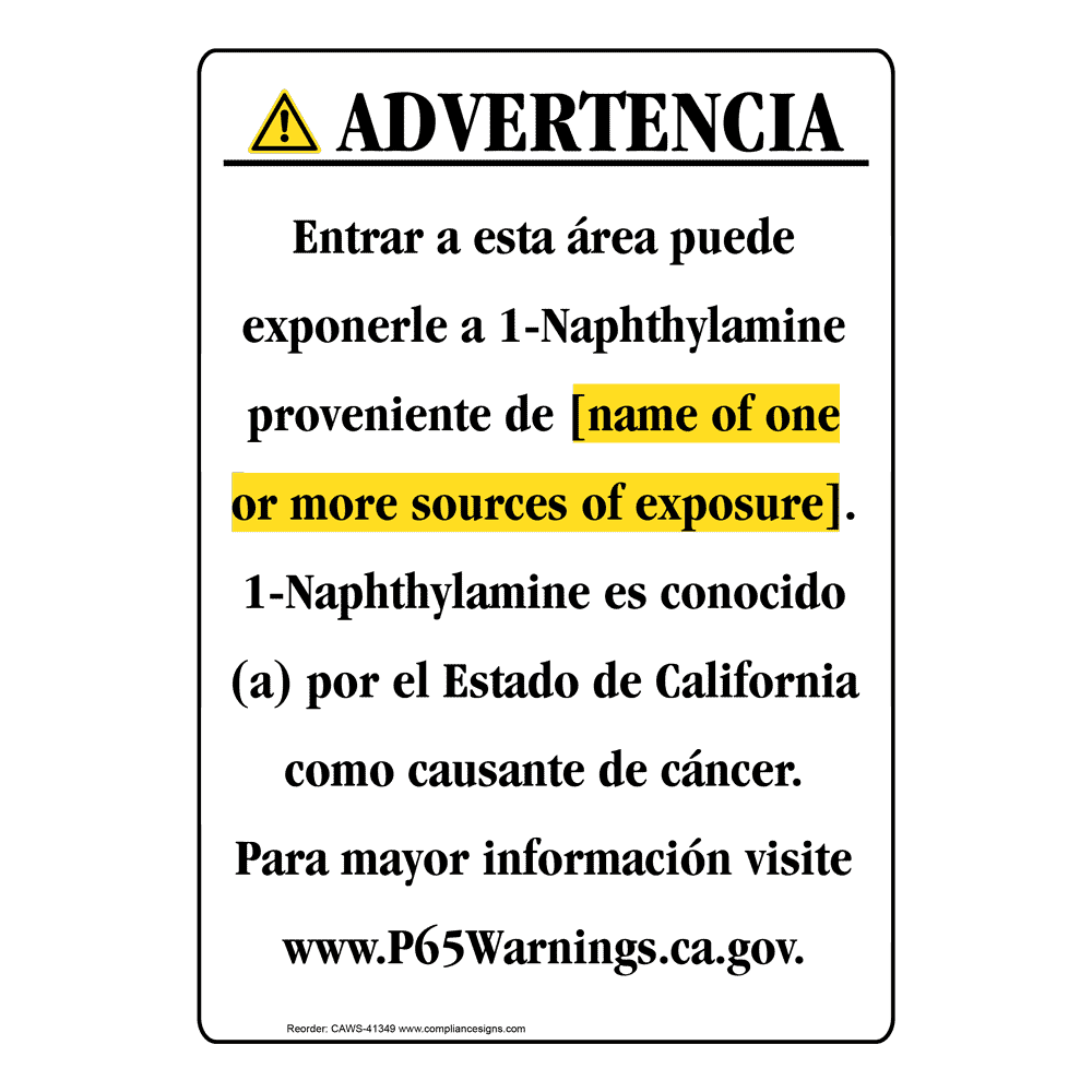 Spanish California Prop 65 Chemical Exposure Area Sign CAWS-41349