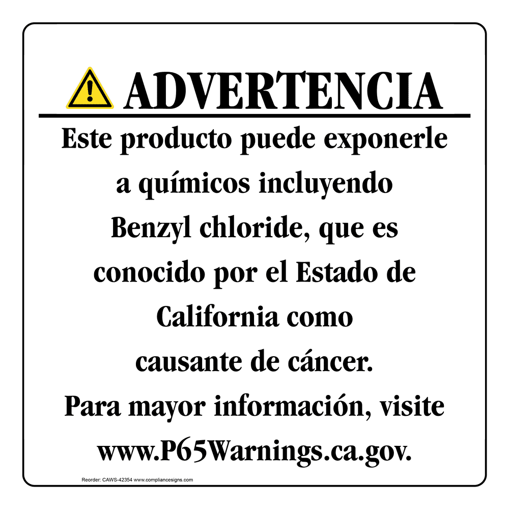 Spanish California Prop 65 Consumer Product Warning Sign CAWS-42354