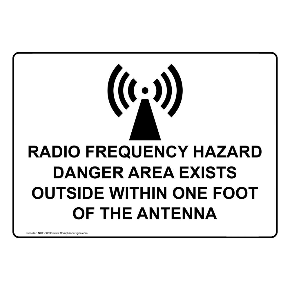 Radio Frequency Hazard Danger Area Sign With Symbol NHE36593