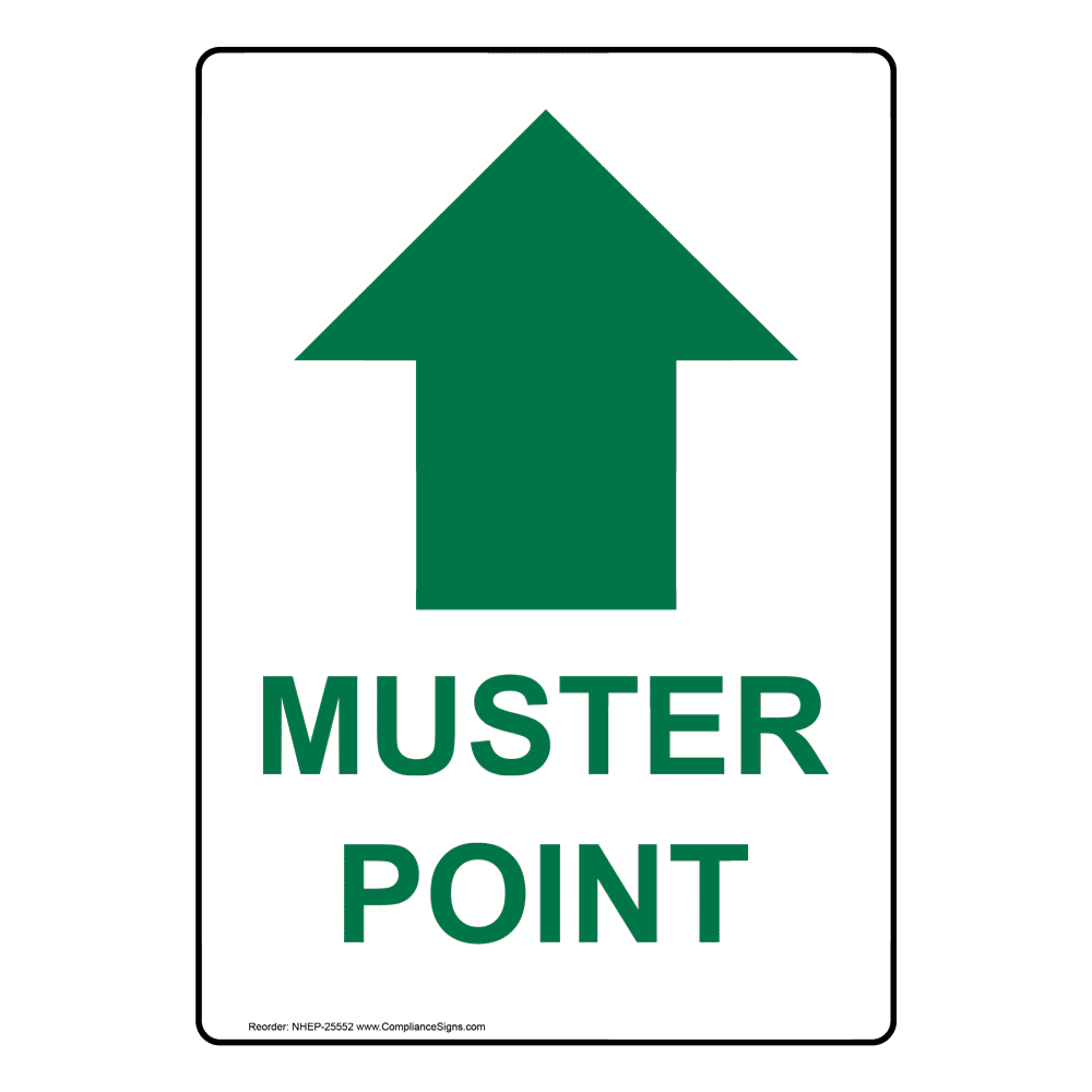 Portrait Emergency Evacuation Muster Point Sign With Symbol NHEP-25565