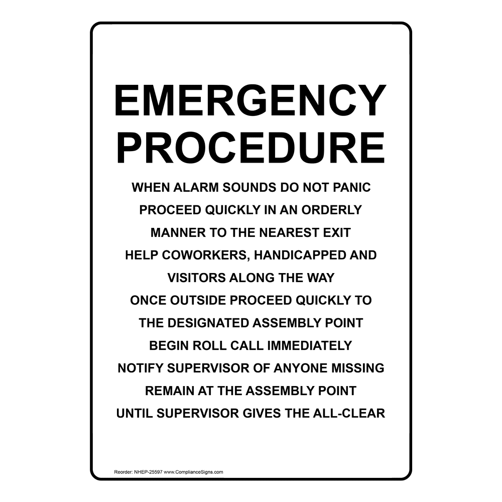 Emergency Procedure When Alarm Sounds Do Not Panic Sign NHE25597