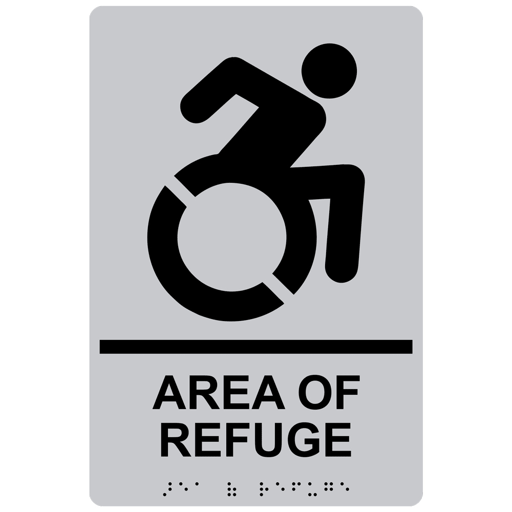 Portrait Area Of Refuge (Braille = Area Sign RRE-910R_BLKonSLVR