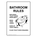 Portrait Bathroom Rules Replenish Sign With Symbol NHEP-15939