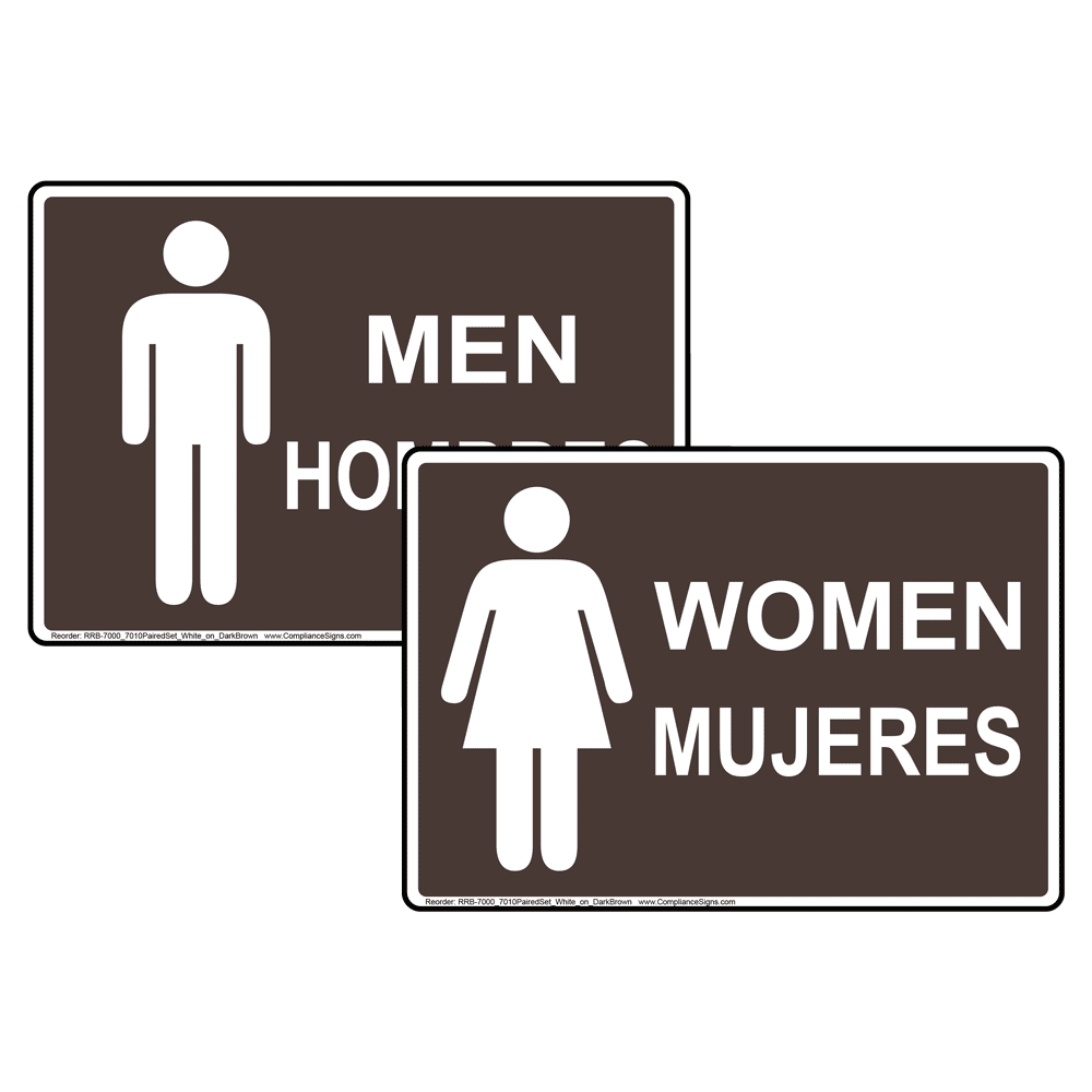 Men Women Set Bilingual Sign RRB-7000-7010Pair-WHTonDKBN Restrooms