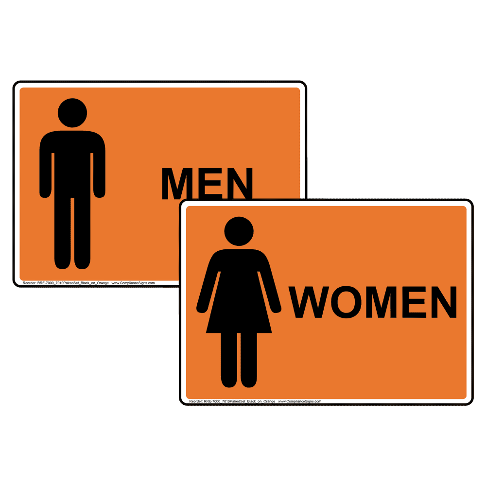 Men Women Set Sign RRE70007010PairBLKonORNG Restroom Paired Sets
