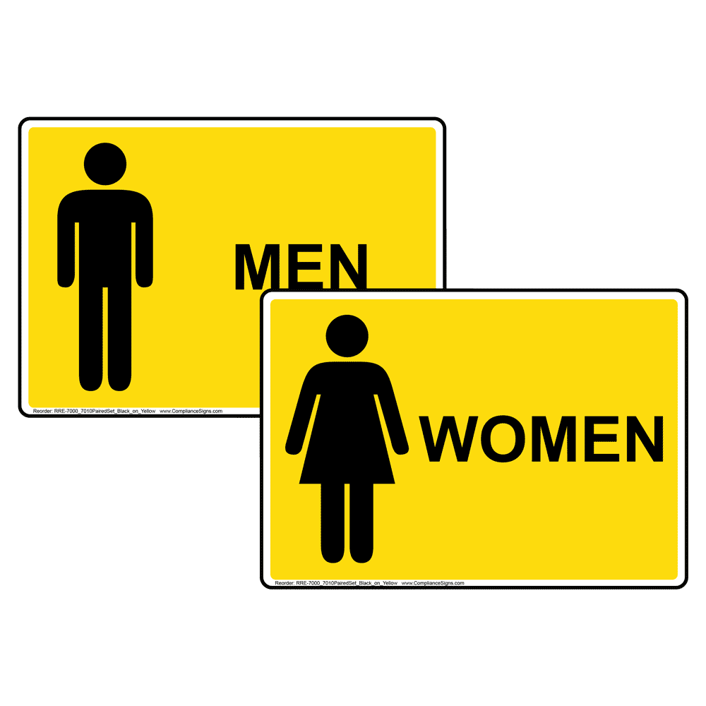 Yellow Restrooms Sign With Symbol RRE6990Black_on_Yellow