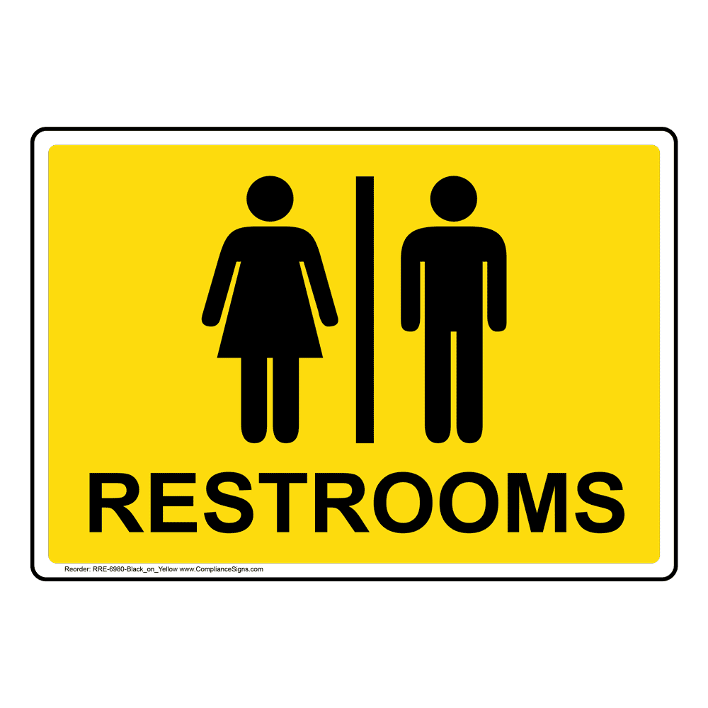 Yellow Restrooms Sign With Symbol RRE-6980-Black_on_Yellow