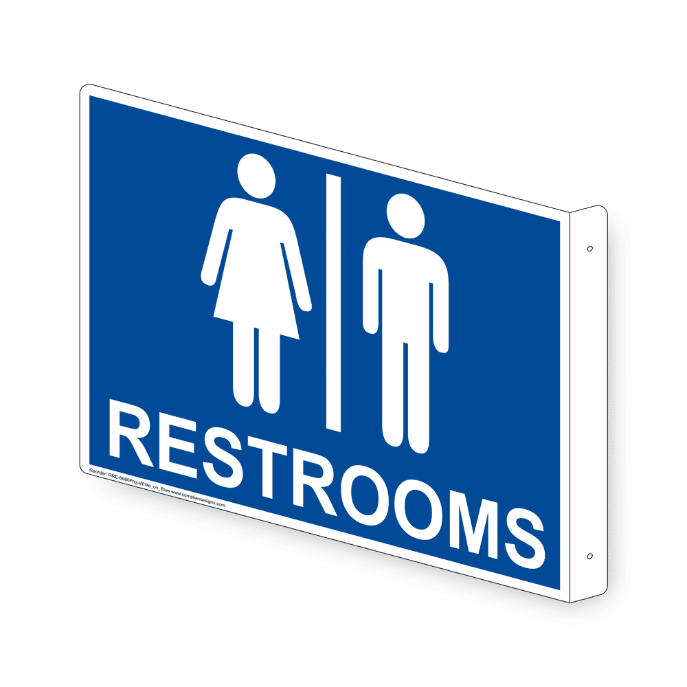 Blue Restrooms Sign With Symbol RRE6980White_on_Blue