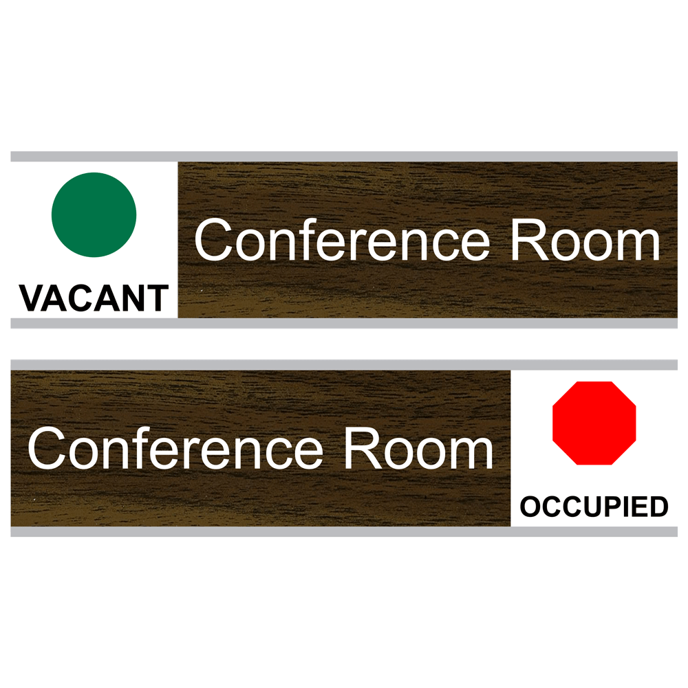 Walnut Conference Room (Vacant/Occupied) Sliding Engraved Sign EGRE-285-SLIDE_White_on_Walnut
