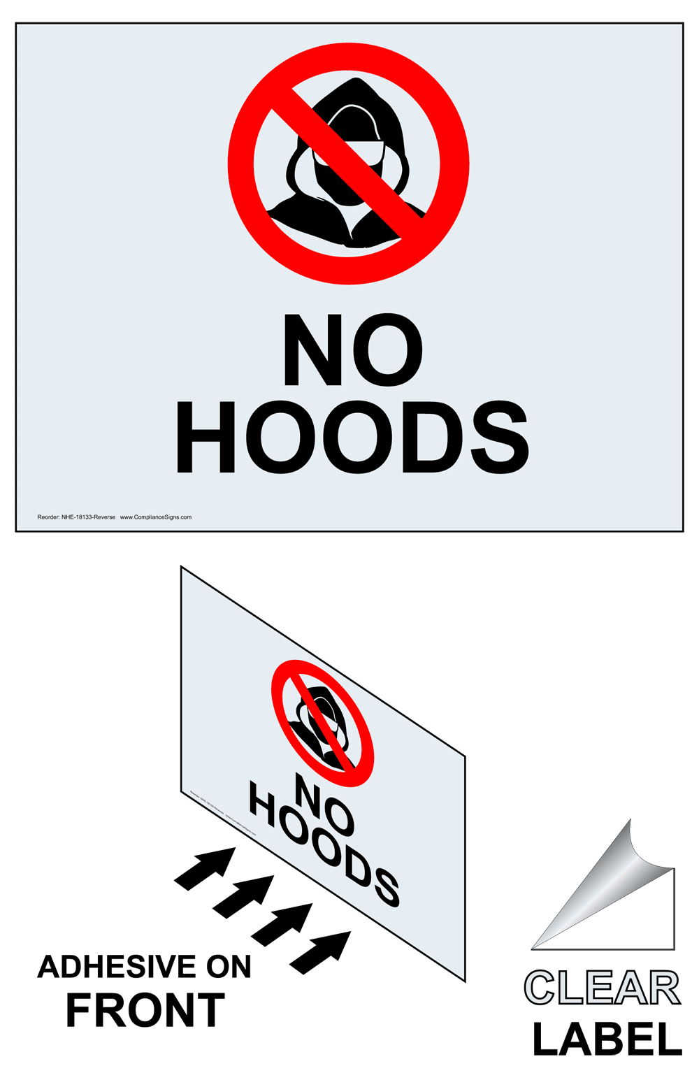 No Hats Hoods Sunglasses Guns Please Remove Label NHE18138Reverse