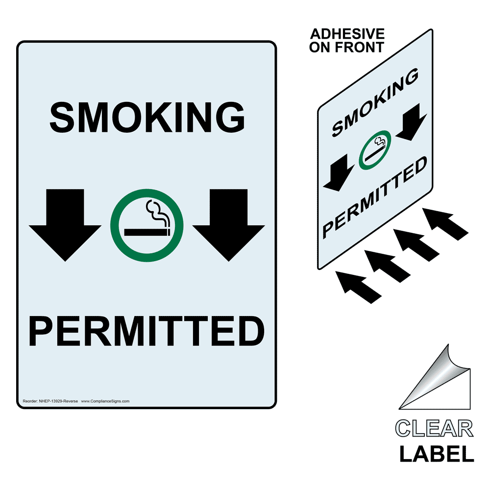 Portrait Designated Smoking Area Clear Label With Symbol NHEP13931