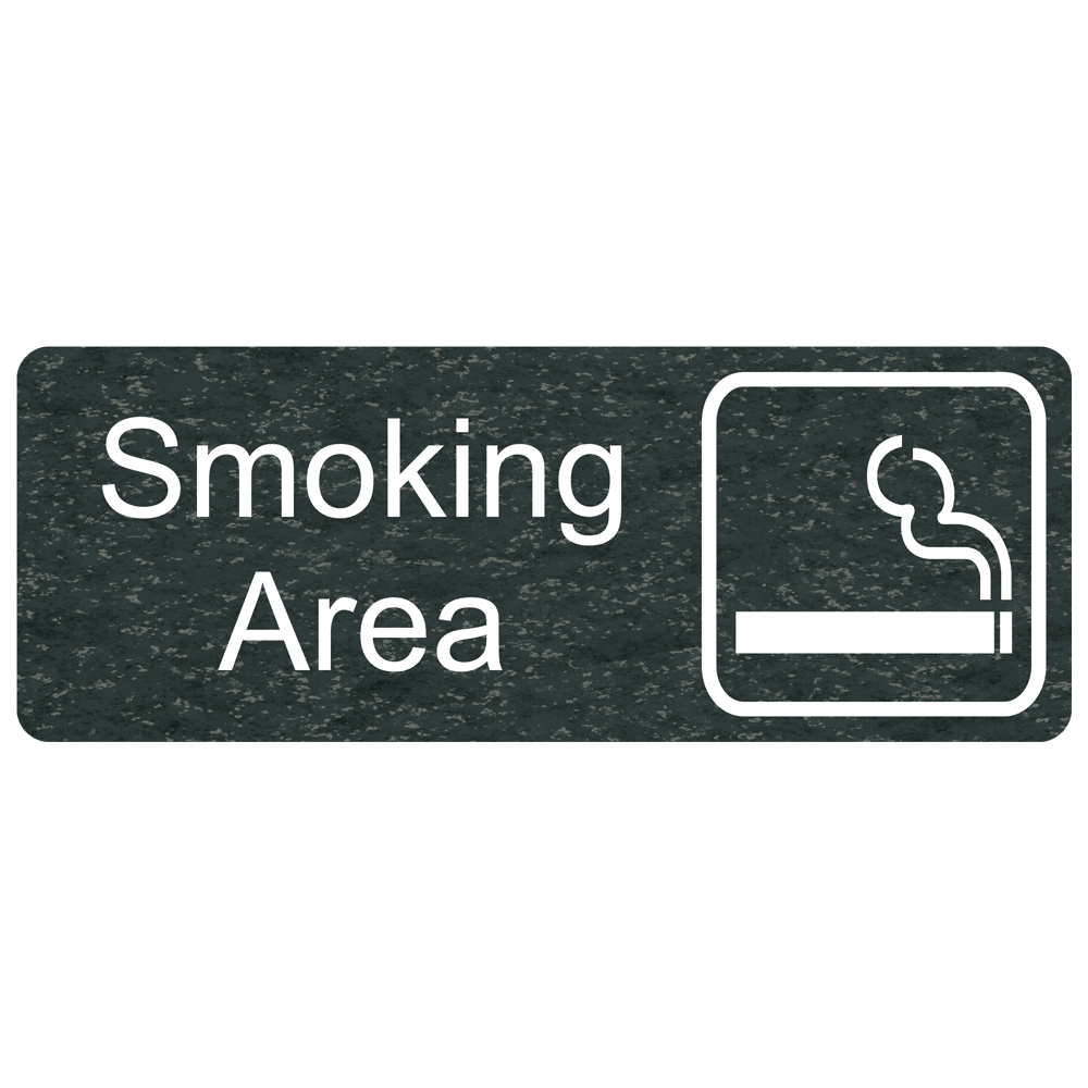 Charcoal Marble Engraved Smoking Area Sign with Symbol EGRE-565-SYM_White_on_CharcoalMarble