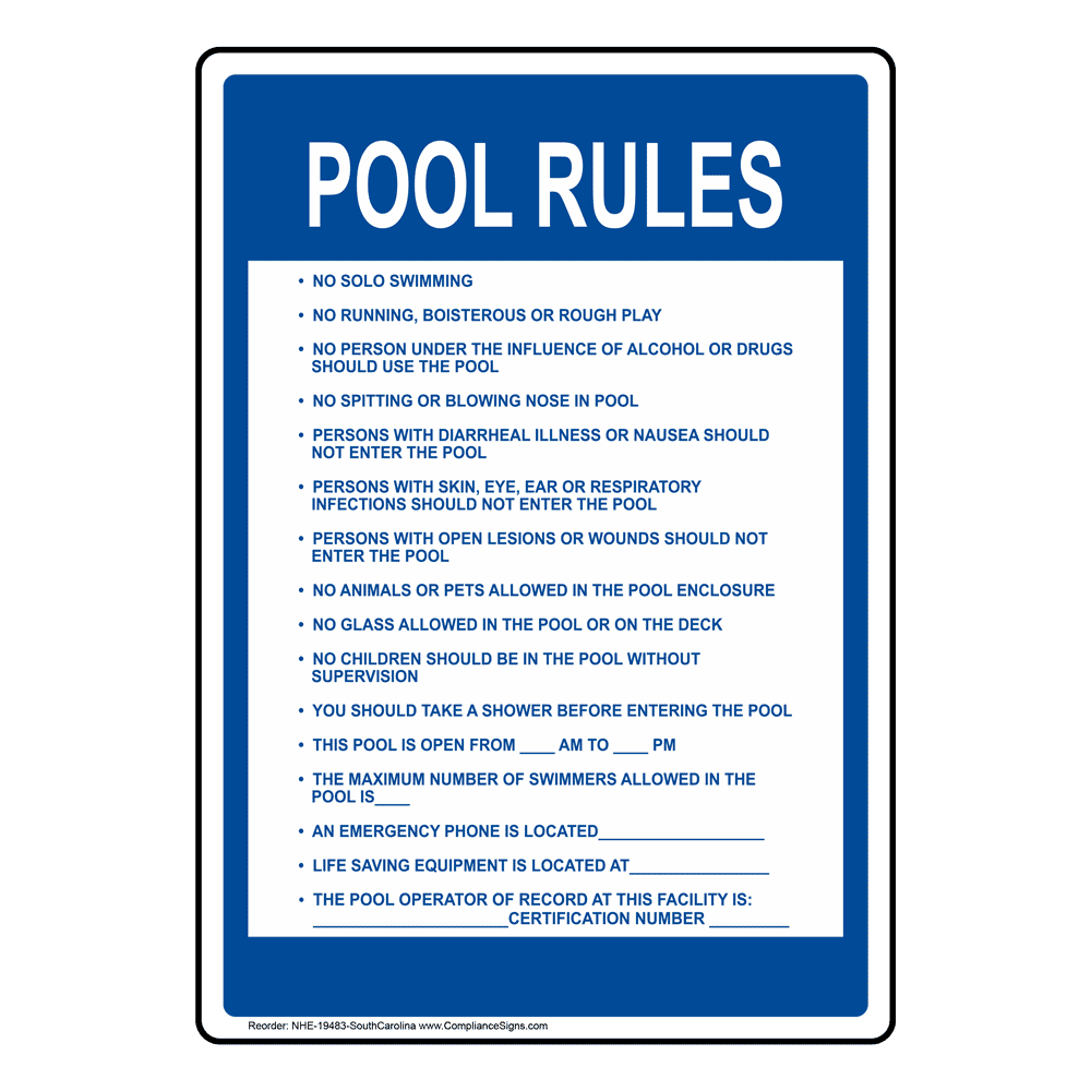 South Carolina Pool Rules Sign NHE-19483-SouthCarolina
