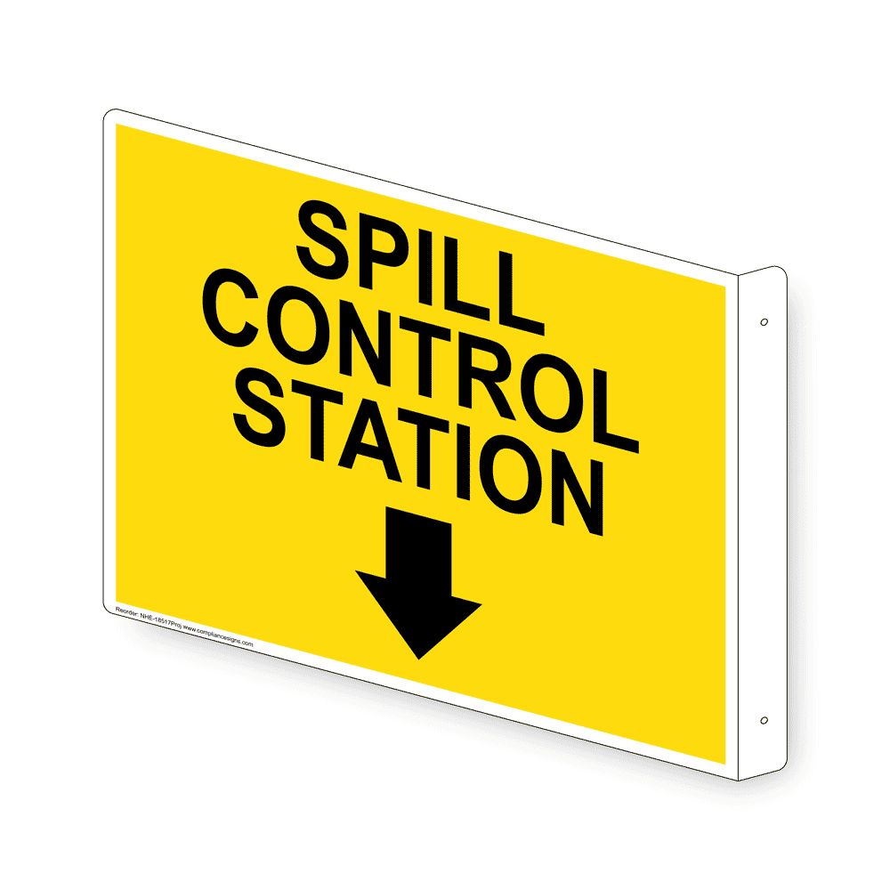 Projection-Mount Yellow SPILL CONTROL STATION (With Down Arrow) Sign With Symbol NHE-18517Proj