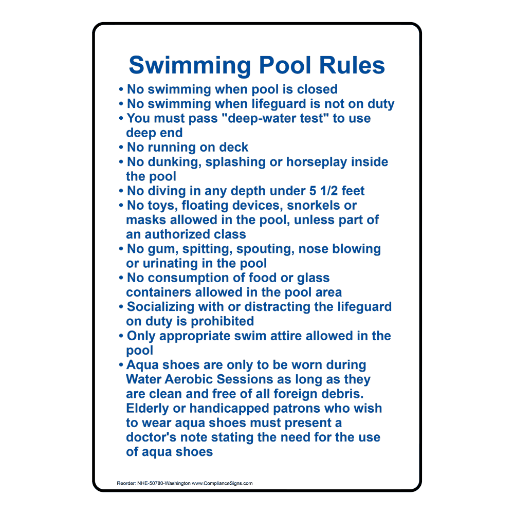 Washington DC Swimming Pool Rules Sign NHE50780Washington