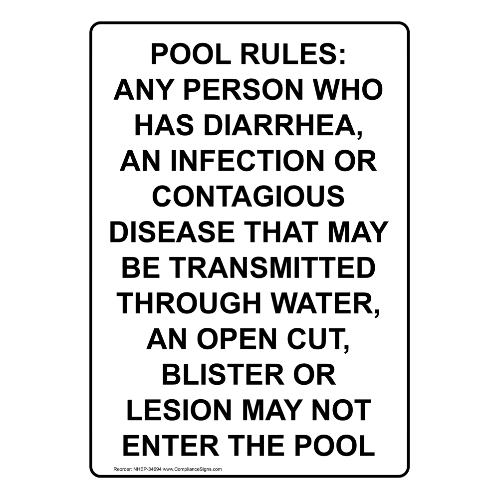 Portrait Pool Rules Any Person Who Has Diarrhea, Sign