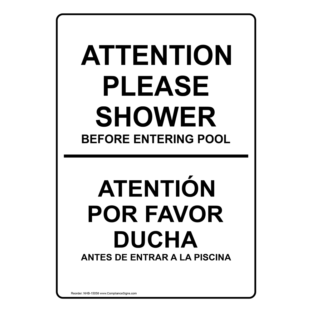 Attention Please Shower Before Entering Pool Bilingual Sign NHB15058