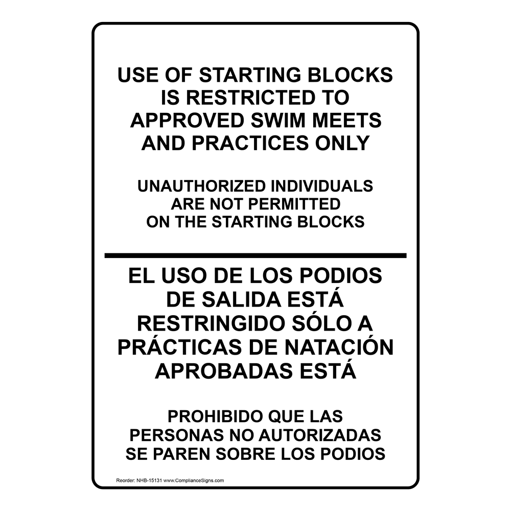 Starting Blocks Restricted To Swim Meets Bilingual Sign NHB15131