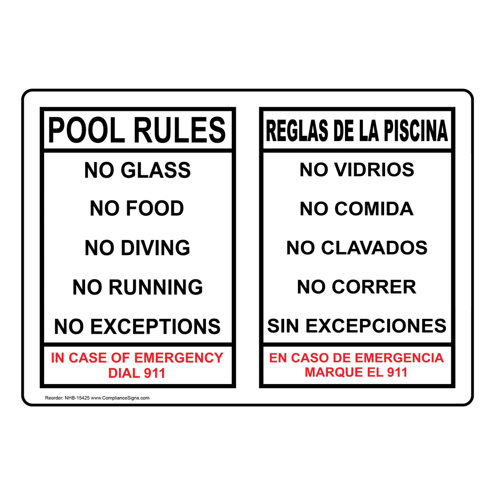 Pool Rules Sign NHB-15425 Swimming Pool / Spa