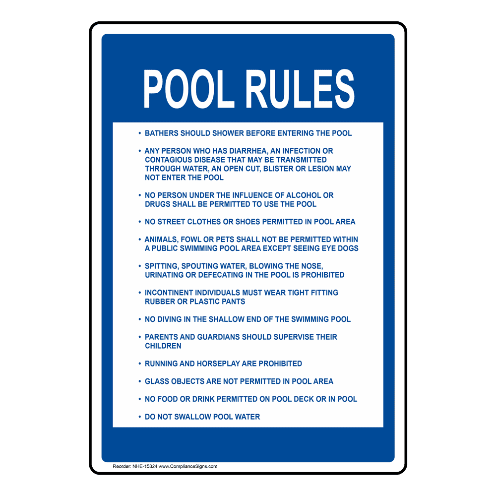 Pool Rules Sign NHE-15324 Swimming Pool / Spa