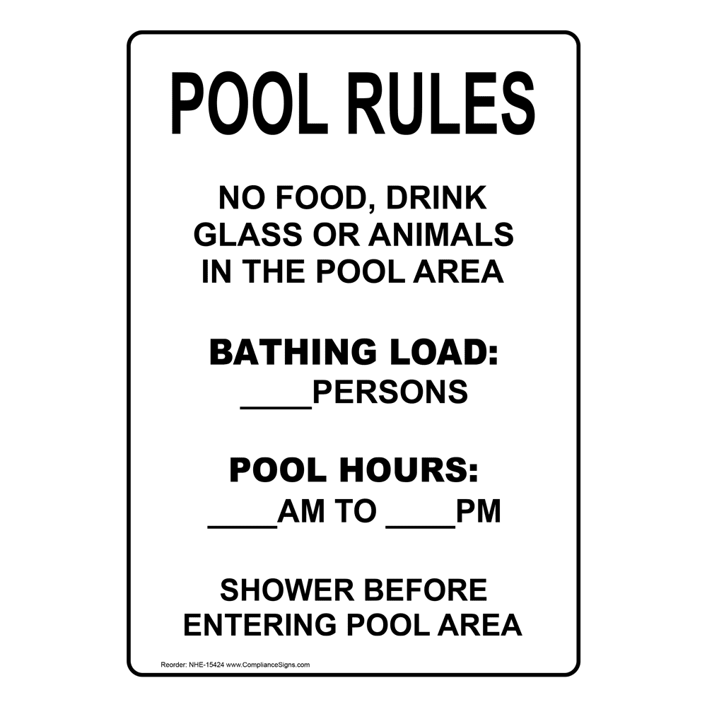 Pool Rules Sign NHE15424 Swimming Pool / Spa