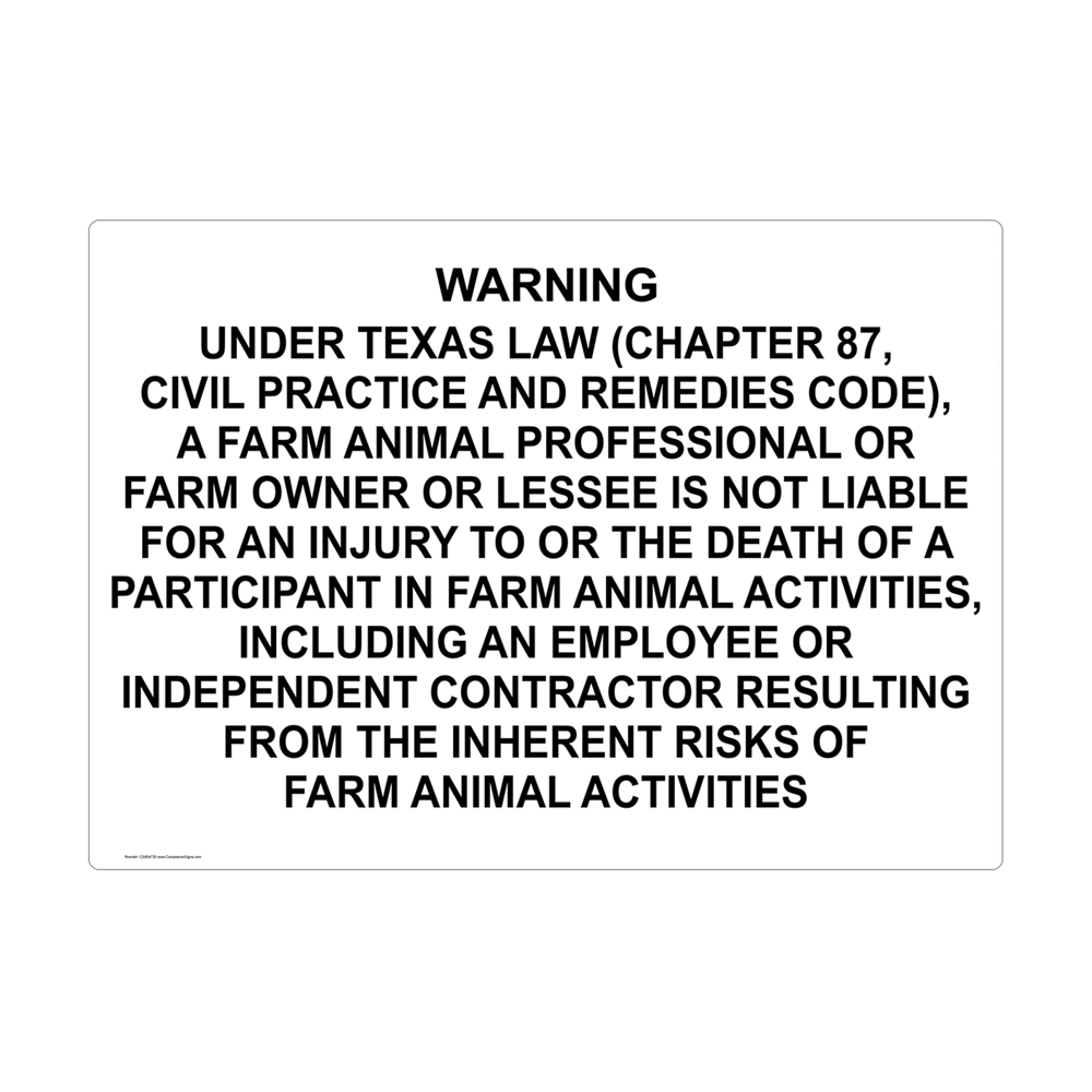 Farm Animal Professional Is Not Liable Sign NHE-18360-Texas Recreation