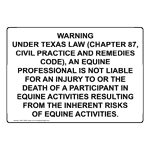 Equine Professional Is Not Liable Sign NHE-18362-Texas Recreation