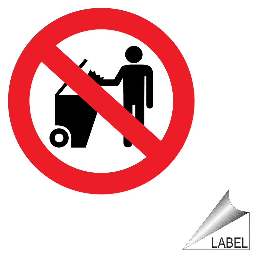 Trash No Trash Disposal Symbol Label / Sticker - White Reflective