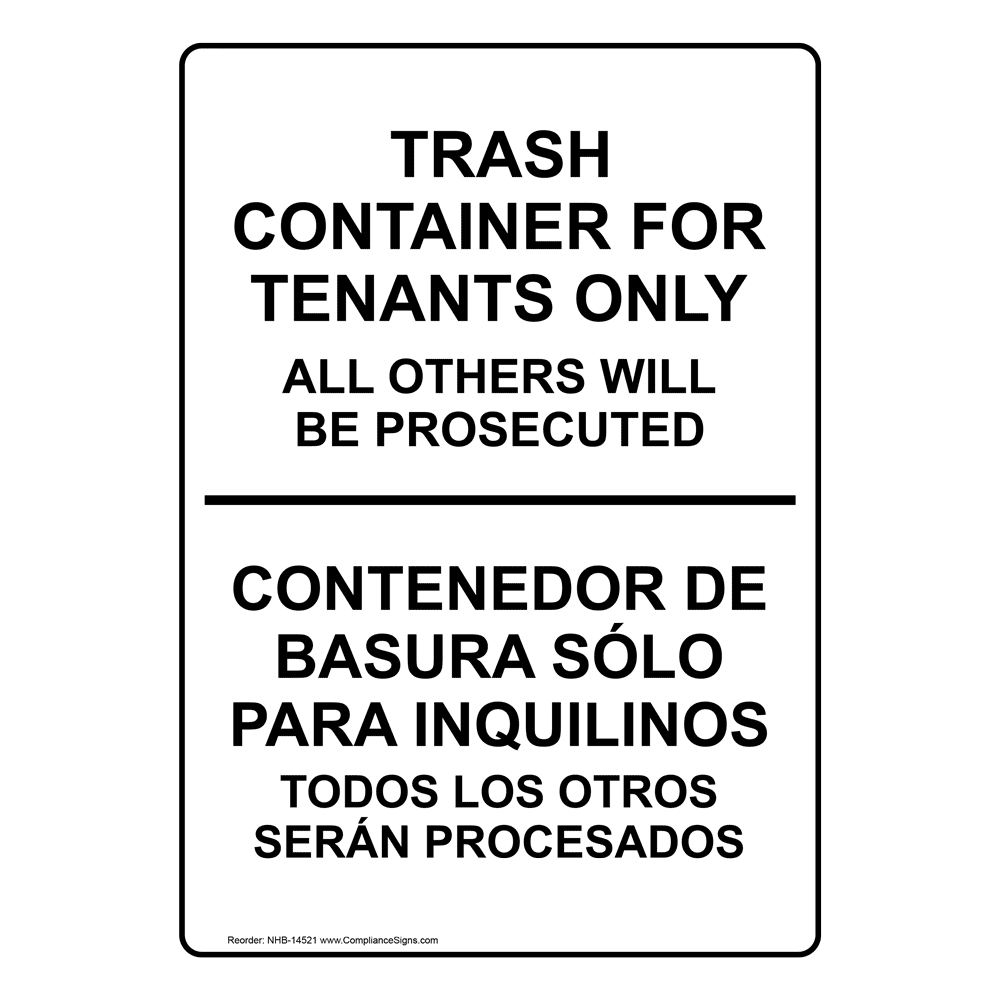Trash Container Tenants Others Prosecuted Bilingual Sign NHB-14521