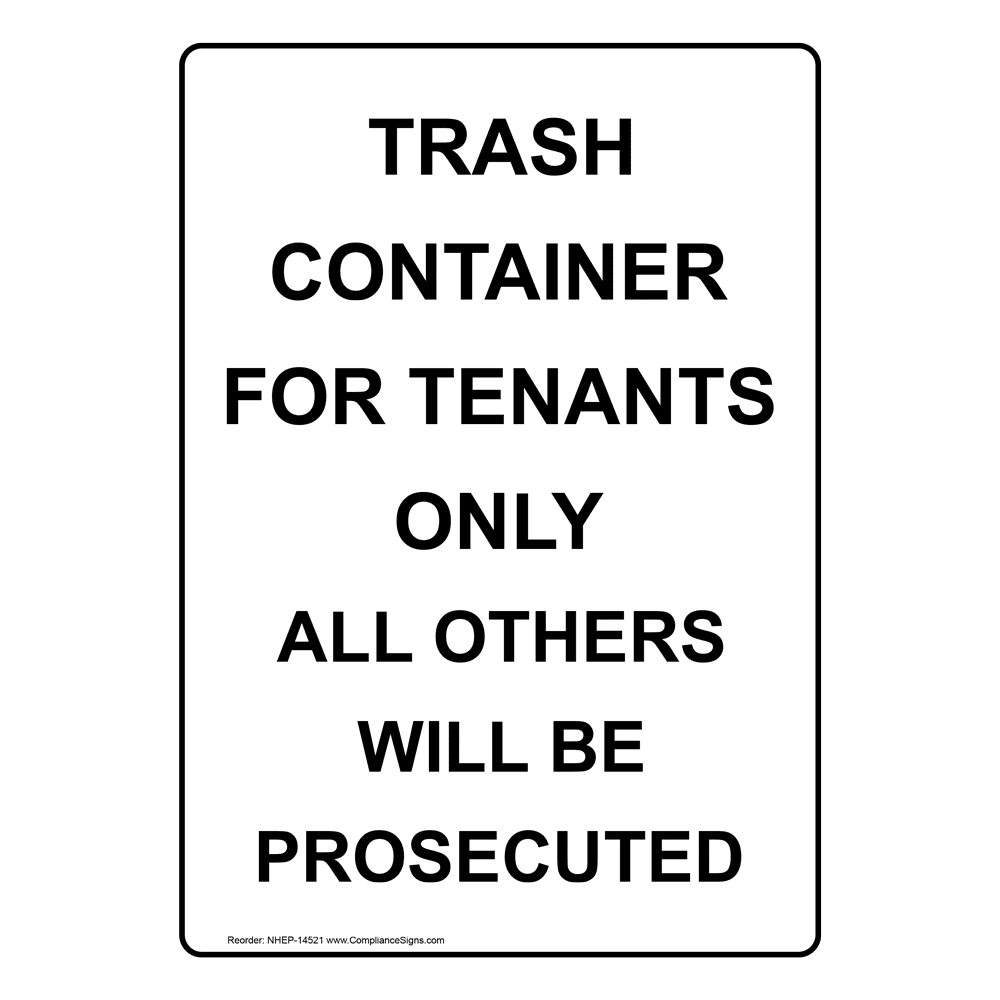 Portrait Trash Container For Tenants Only Sign NHEP-14521 Recycling / Trash