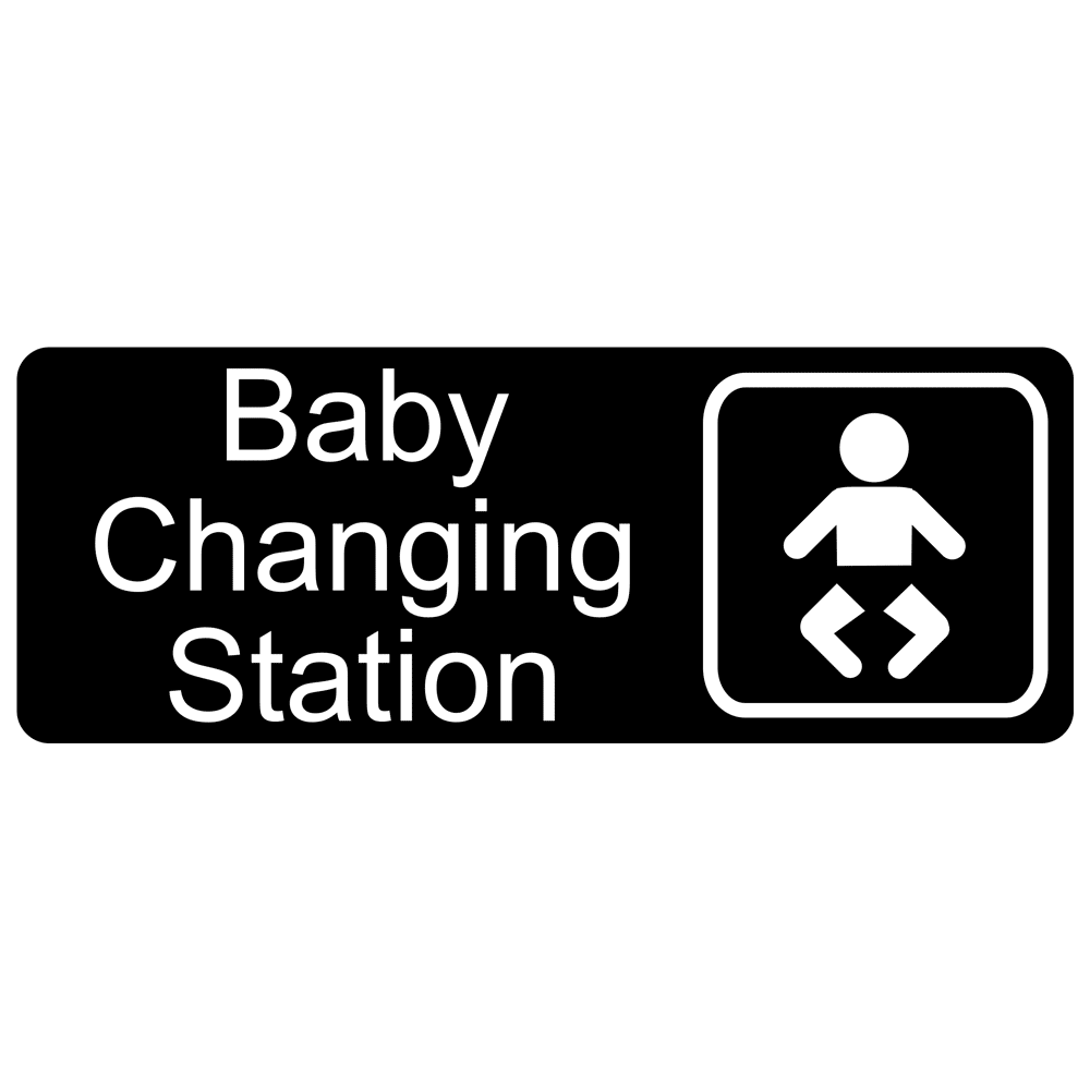 Baby Changing Station Engraved Sign EGRE15953SYMWHTonBLK Restrooms