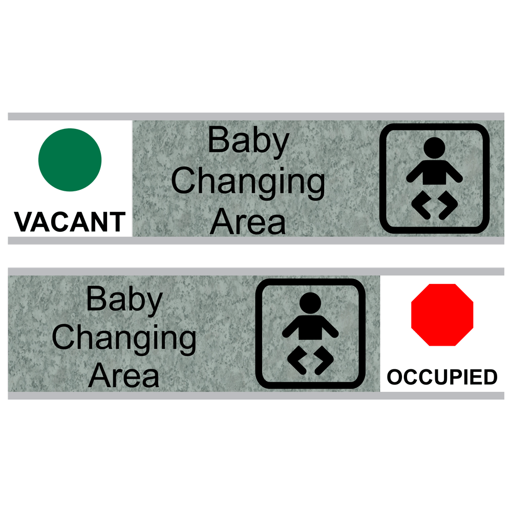 Platinum Marble Baby Changing Area (Vacant/Occupied) Sliding Engraved Sign EGRE-265-SYM-SLIDE_Black_on_PlatinumMarble