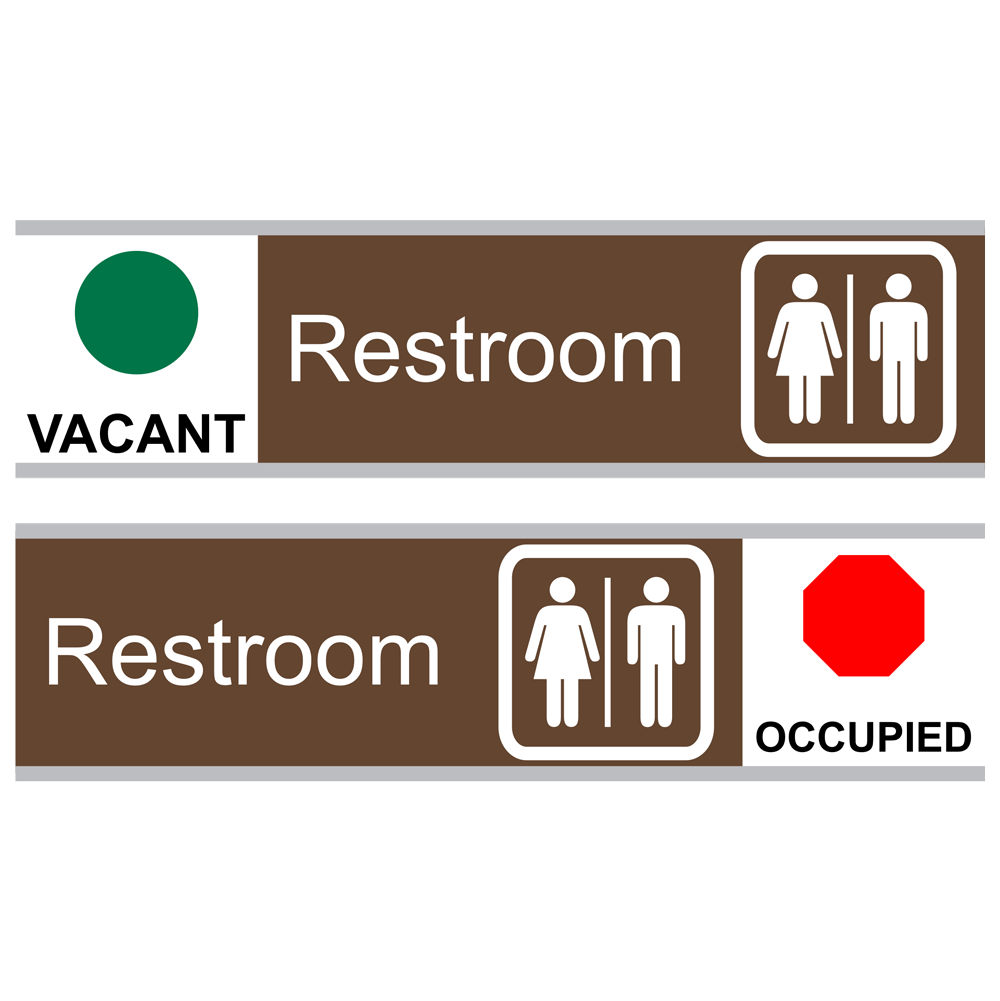Restroom (Vacant/Occupied) Sliding Engraved Sign EGRE-545-SYM-SLIDE-WHTonBrown