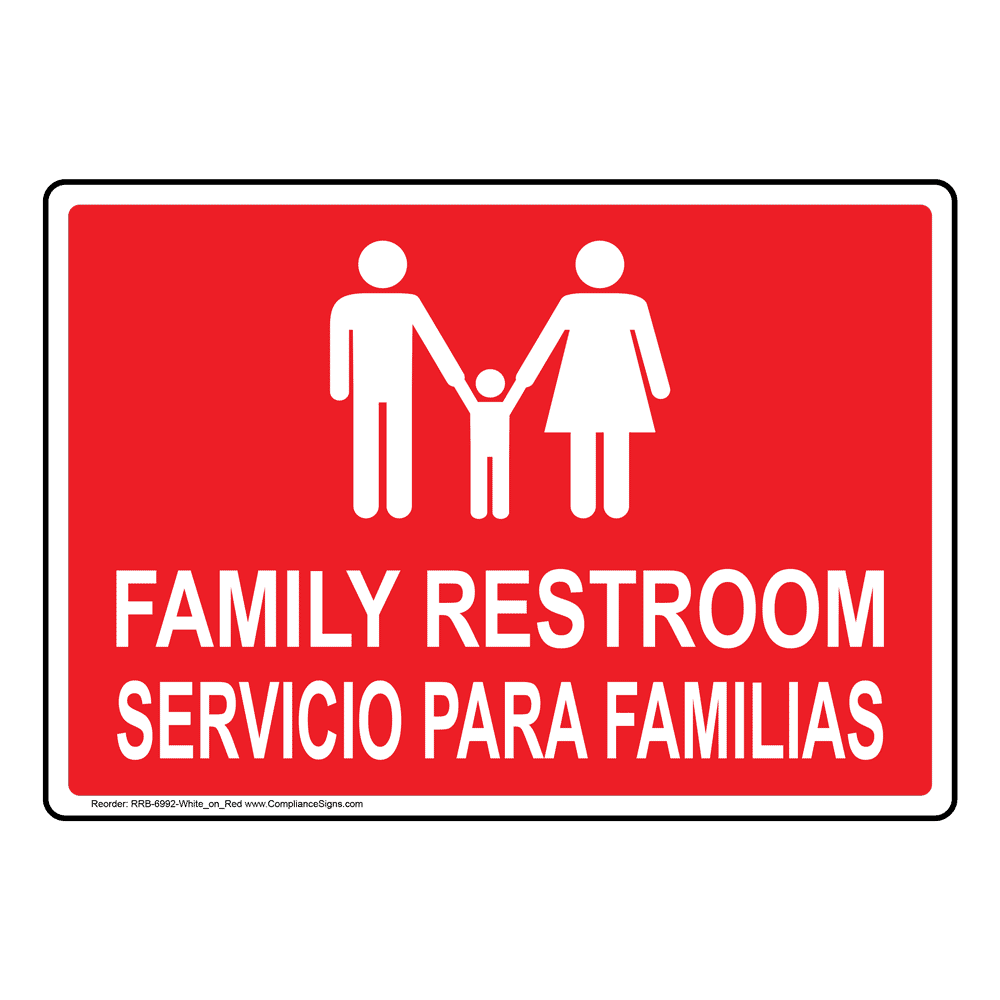 Red Family Restroom Sign With Symbol RRB-6992-White_on_Red
