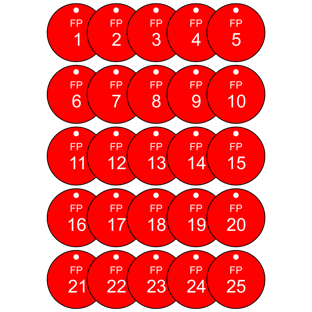 FP Fire Protection 1-25 Valve Tags ET-8S125-RND-WHTonRed