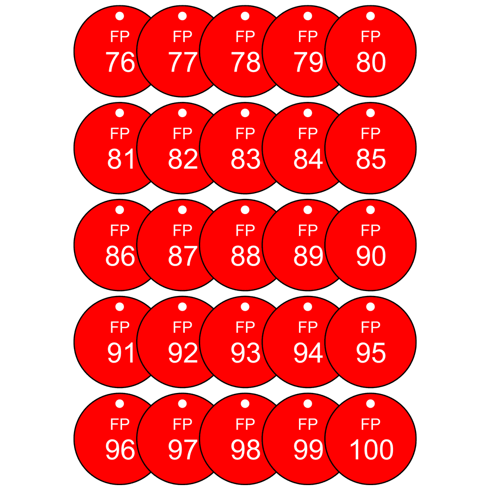 FP Fire Protection 76-100 valve Tags ET-8S76100-RND-WHTonRed