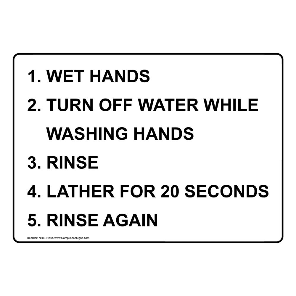 1. Wet Hands 2. Turn Off Water While Washing Sign NHE-31565