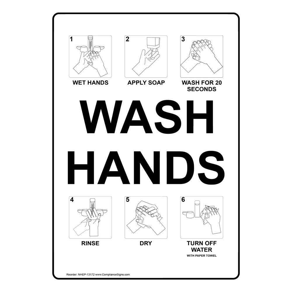 Portrait Wash Your Hands 1 Wet Hands Sign With Symbol NHEP-13172
