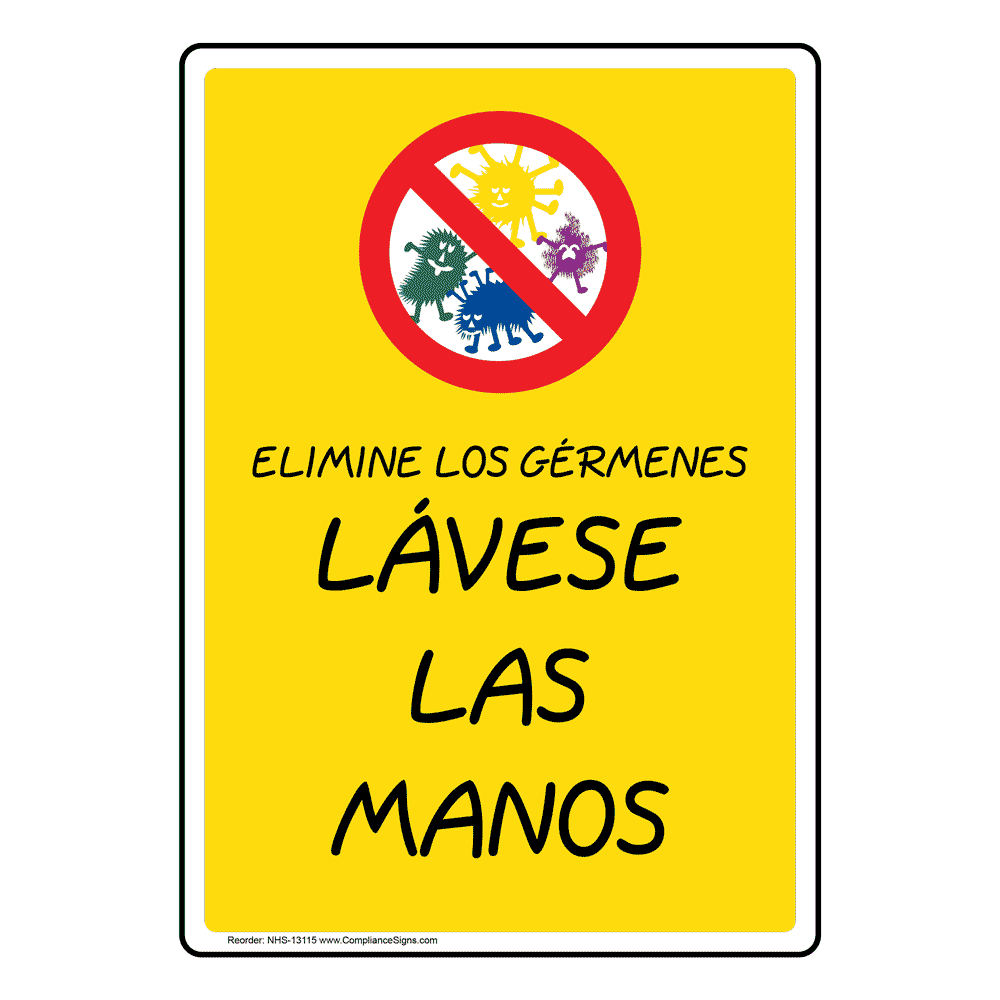 No Germs Allowed Wash Your Hands Spanish Sign NHS-13115 Hand Washing