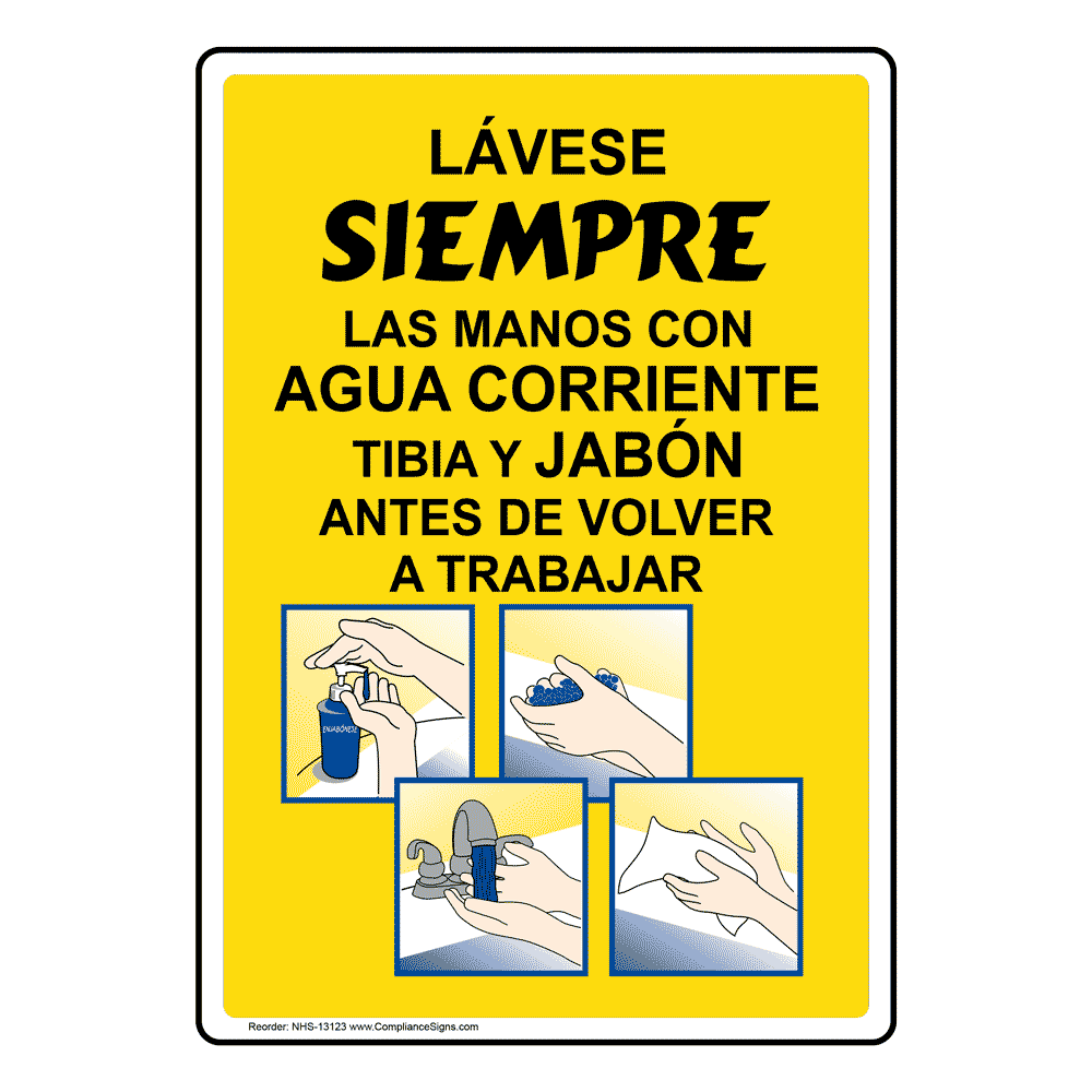 Always Wash Hands With Soap Spanish Sign NHS-13123 Hand Washing