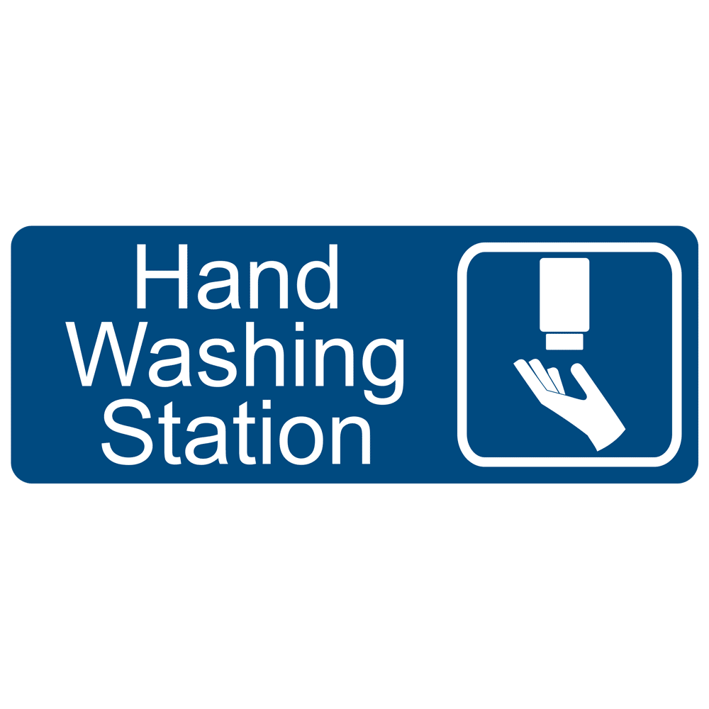 Blue Engraved Hand Washing Station Sign with Symbol EGRE-368-SYM_White_on_Blue