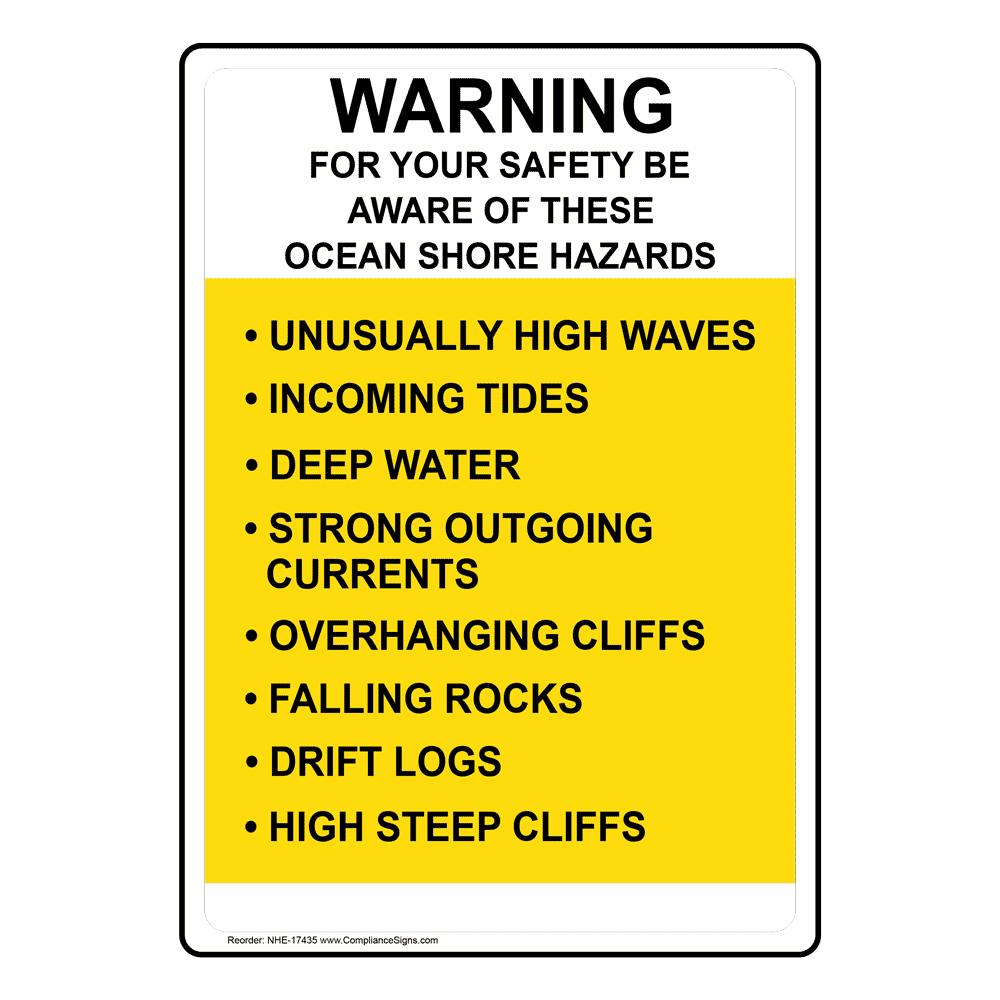 Be Aware Of Ocean Shore Hazards Unusually High Waves Sign NHE-17435