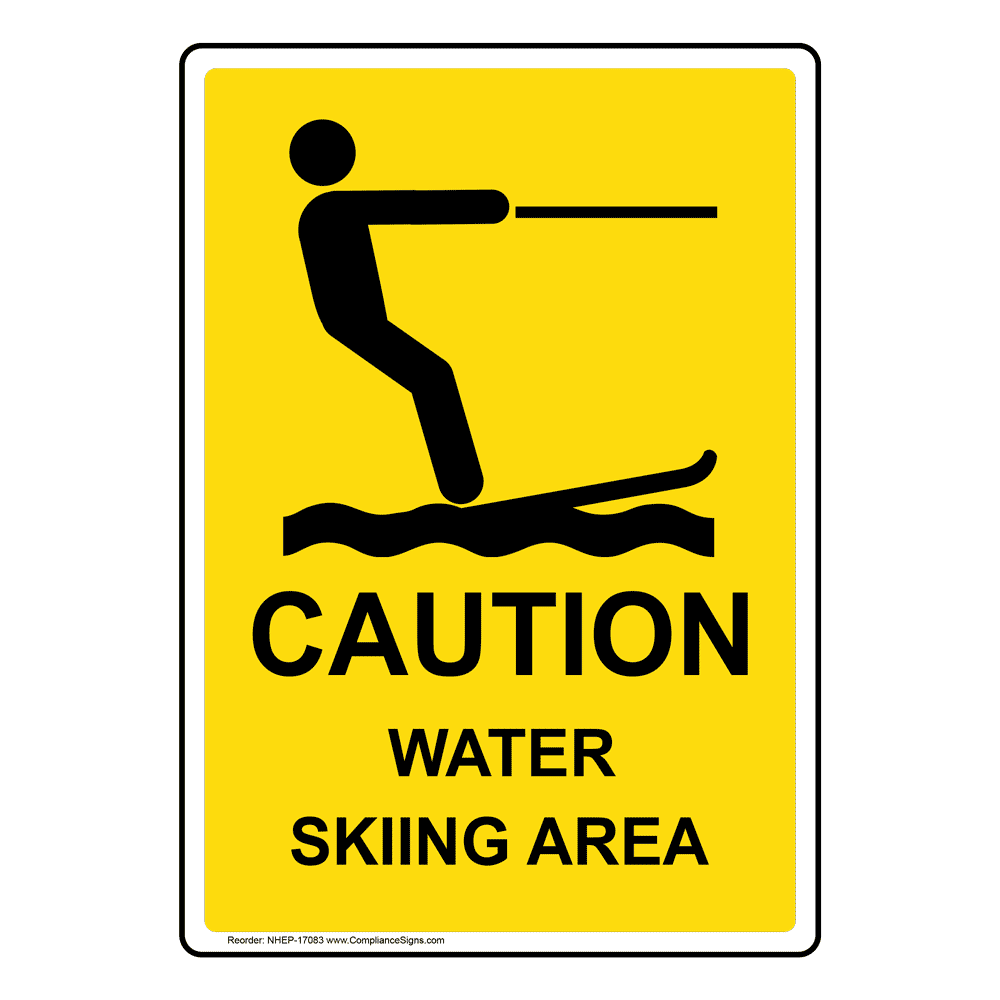 Portrait Caution Water Skiing Area Sign With Symbol NHEP-17083