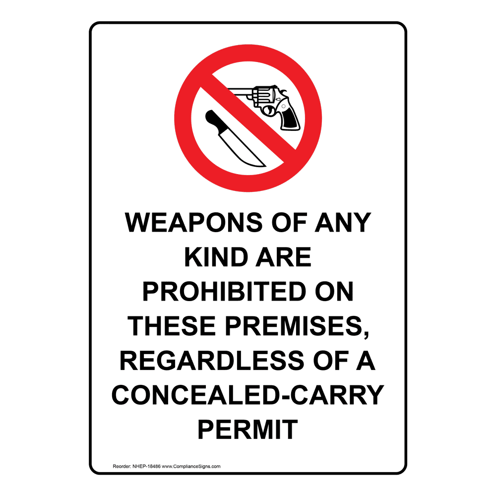 Weapons Of Any Kind Are Prohibited On These Premises Sign NHE18486
