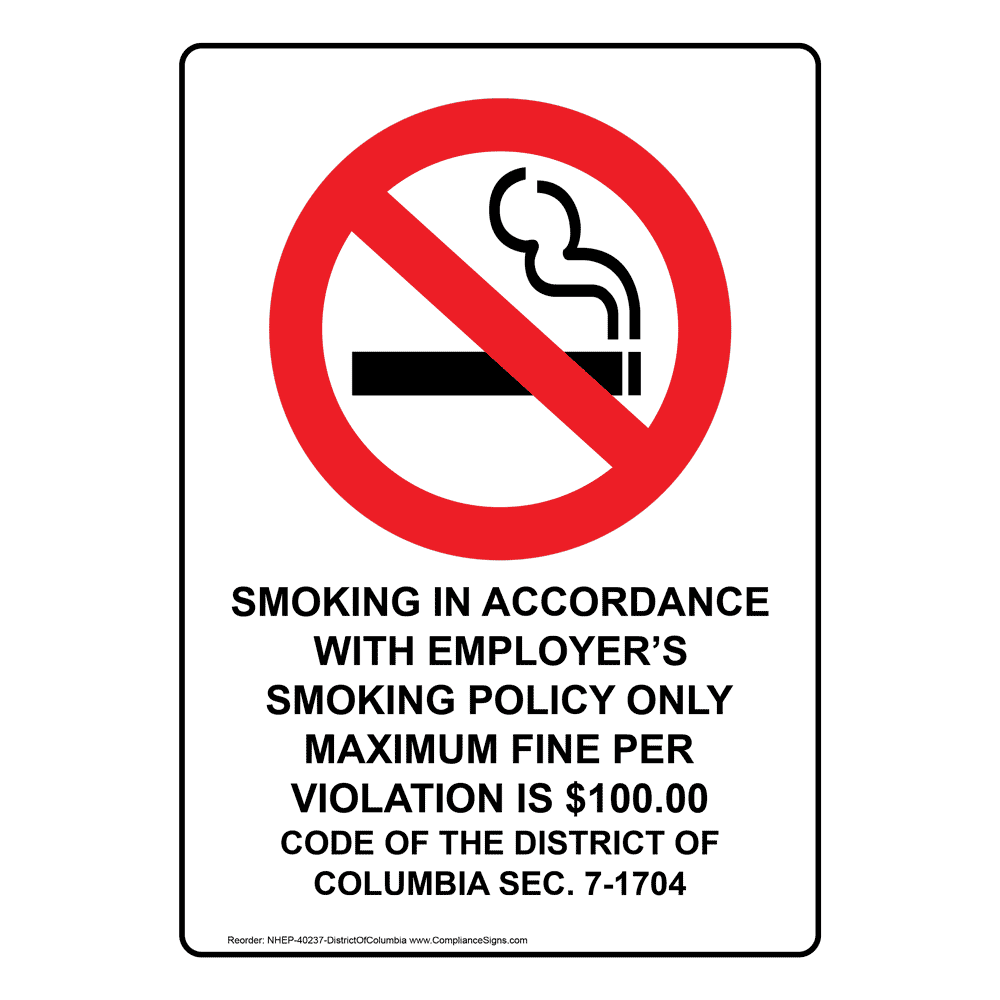 Portrait District Of Columbia No Smoking Sign With Symbol NHEP40237DC