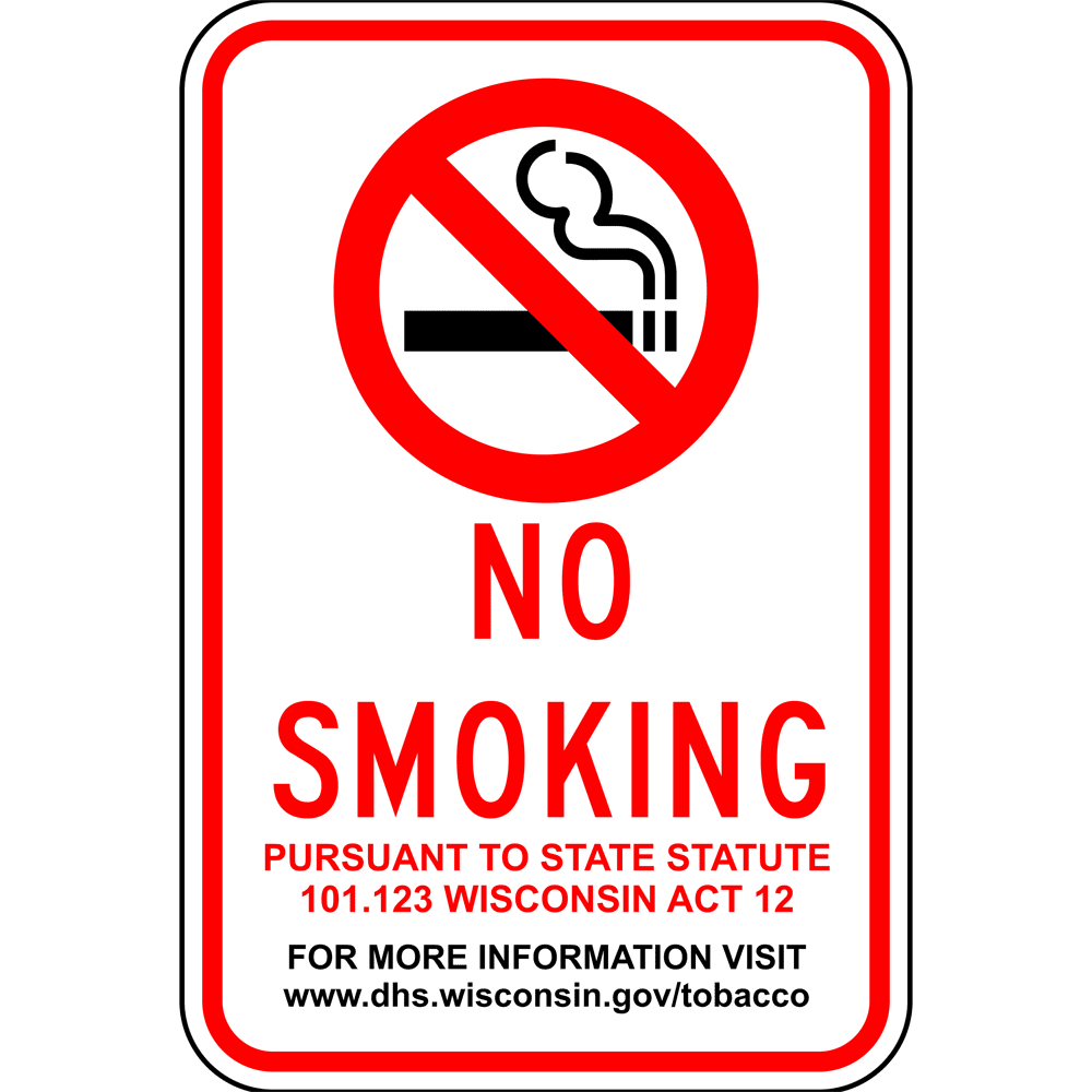 No Smoking Statue 101.123 Act 12 Sign NHE10742Wisconsin No Smoking