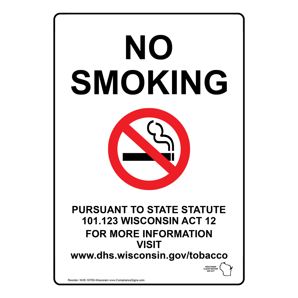 No Smoking Statue 101.123 Act 12 Sign NHE10700Wisconsin No Smoking