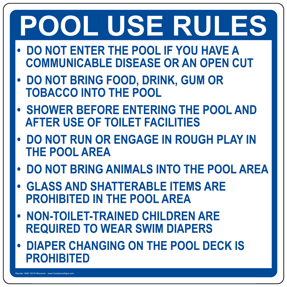 Pool Rules Sign NHE15319Wisconsin Swimming Pool / Spa