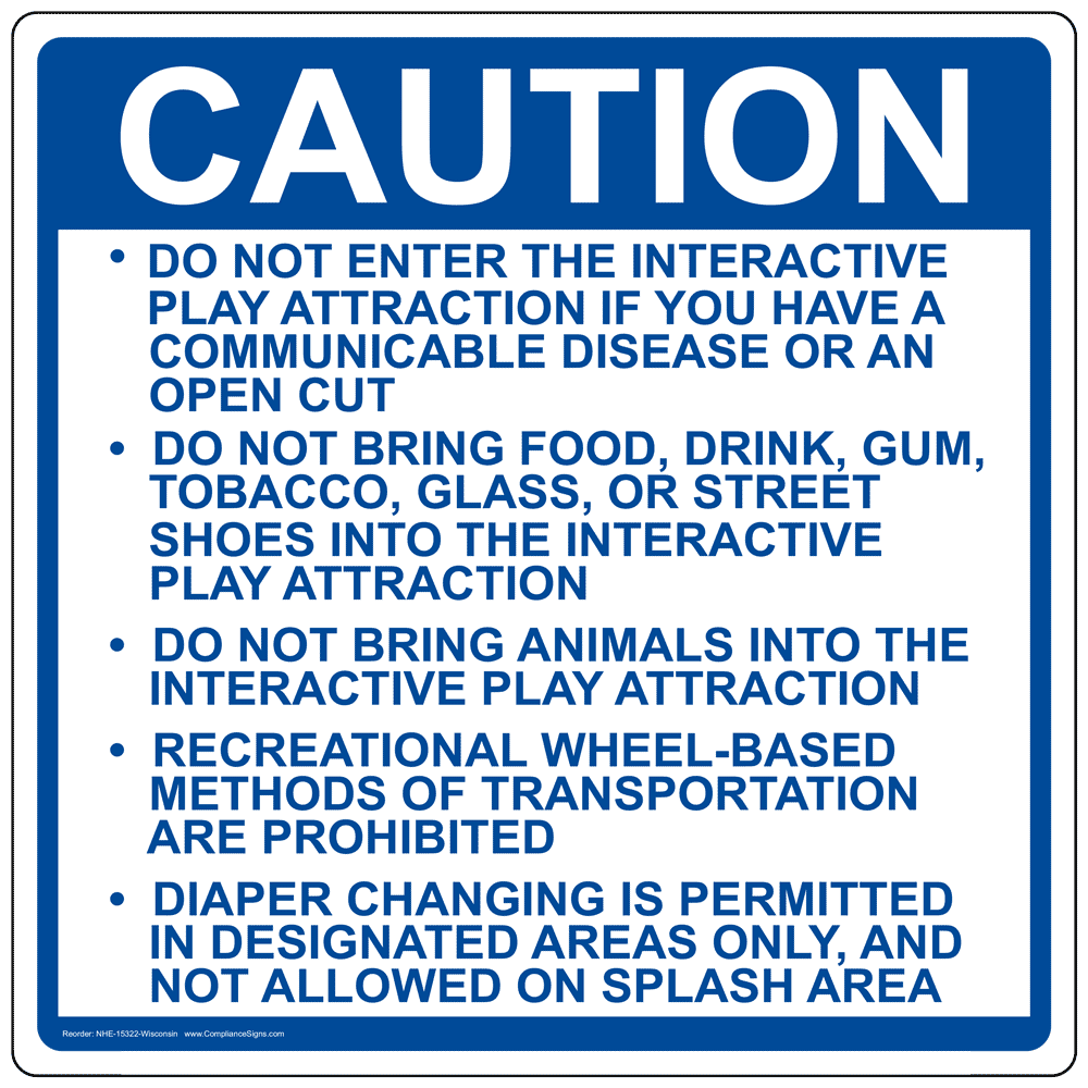 Wisconsin Caution Interactive Play Attraction Rules Sign NHE-15322-Wisconsin